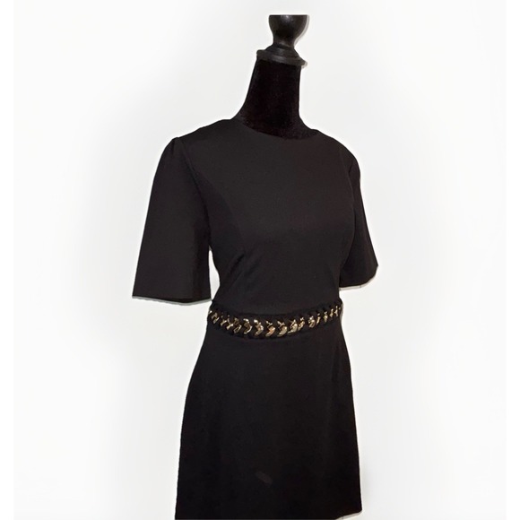 Lilly Pulitzer Elinor Shift Mini Black Ponte Dress Size 10 Gold Trim Link Belt - Picture 4 of 7